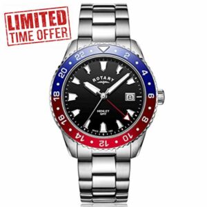 Rotary Gents Stainless Steel Red/Blue GMT Henley Stainless Steel Bracelet Watch GB05108/3