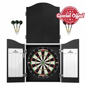 Mission Darts #_CAB508 Home Centre | Complete Darts Package Including Apollo Dartboard with Cabinet