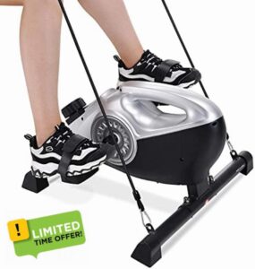 Pedal Exerciser Mini Exercise Bike Magnetic Cycle Under Desk Portable Fitness Machine with LCD Monitor Adjustable Resistance Tension Rope for Workout