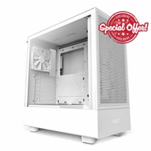 NZXT H5 Flow - CC-H51FW-01 - ATX Mid Tower PC Gaming Case - Front I/O USB Type-C Port - Quick-Release Tempered Glass Side Panel - White