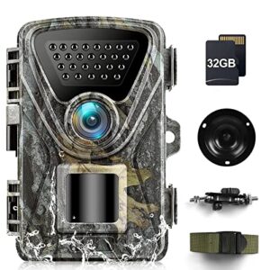 850nm IR LEDs Night Vision Motion Activated Hunting Camera IP66 Waterproof 0.2s Trigger Time Game Camera with 32GB SD Card for Wildlife Monitoring