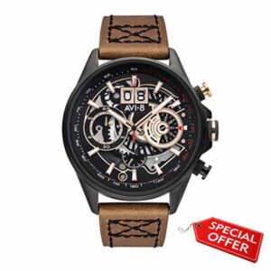 AVI-8 Mens 45mm Hawker Harrier Matador Chronograph Japanese Quartz Pilot Watch with Genuine Leather Strap AV-4065