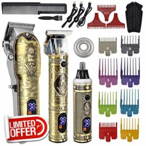 Hair Clippers Set Men Professional Beard Trimmer Nose Hair Trimmer Hair Cutting Machine Cordless T-Blade Trimmer Haircut Kit Rechargeable with LED Display