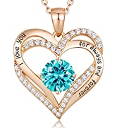 CDE Necklaces for Women 925 Sterling Silver Love Heart Pendant Birthstone Rose/White Gold Necklac...