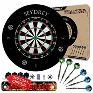 Dart Board Steel Dart Board Dartboard set with 6 pcs 20g Steel Tip Darts 12 Flights Rotating Number Ring + Staple-Free Bullseye Throwing Line Install Instructio