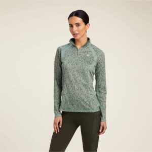 ARIAT 2022 Womens Sunstopper 2.0 1/4 Zip Baselayer - Hedge Green Doodle Horse