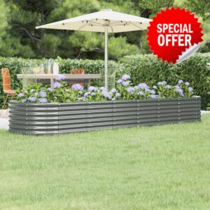 Susany Garden Planter Metal Raised Bed Garden Outdoor Balcony Planter Raised Garden Bed Powder-coated Steel 296x80x36 cm Grey
