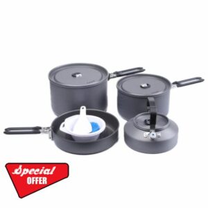 Fire-Maple Feast 4 Camping Cookware Set | Outdoor Cooking kit with Pot Kettle Pan Bowls and Spatula | Kitchen Utensils for 4 to 5 People Backpacking Trekking Hiking Fishing Picnic