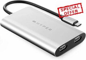 HYPER compatibleDRIVE USB-C TO DUEL HDMI ADAPTER+PD OVER USB (M1)