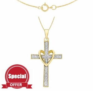 Carissima Gold Women's 9 ct Yellow Gold Diamond and Heart Cross Pendant on 0.4 mm Prince of Wales Chain Necklace of Length 46 cm/18 Inch