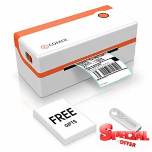 K COMER Thermal Label Printer 150mm/s- Desktop 4x6 Commercial Direct Thermal Shipping Label Printer for Barcodes UPS FedEx Amazon Ebay Shopify Etsy on Windows/Mac (White RX106F)