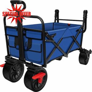 BEAU JARDIN Garden Trolley Folding Wagon Push Cart With Brake Collapsible Utility 80KG Max load Sturdy Portable Rolling Lightweight Beach Outdoor Garden Picnic Heavy Duty Shopping Cart Wagons Blue
