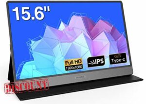 KOORUI Portable Monitor 15.6 Inch 1080P FHD Portable Laptop Monitor IPS Second Screen USB-C HDMI Travel Monitor w/Protective Cover & Dual Speakers