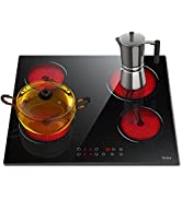Ceramic Hob, 4 Zone Built-in Electric Hob 60cm, Ceramic Cooktop with Touch Control, 6400W, 9 Powe...