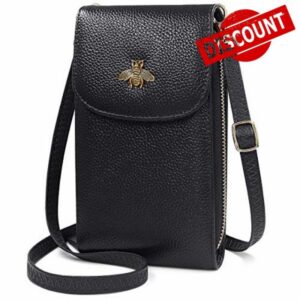 HNOOM Crossbody Phone Bag Women Genuine Leather Phone Bag Small Cellphone Crossbody Shoulder Bag Purse Wallet with 8 Card Slots Multi Compartment Phone Purse Bag with Shoulder Strap (Black)