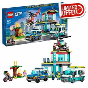 LEGO 60371 City Emergency Vehicles HQ Set with Fire Rescue Helicopter Toy
