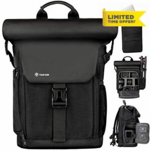 TARION Camera Backpack Rolltop Photography Backpack with Removable Laptop Case 2 in 1 Large Capacity Camera Bag with Waterproof Rain Cover for DSLR SLR Cameras (SP-01 Black)