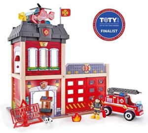 Sustainable Wood Toy Hape Large Fire Station Playset With Battery-Powered Alarms