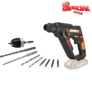 WORX WX390.9 SDS-Plus Hammer Drill 20 V - Powerful Drill with Pneumatic Hammer Mechanism & Second Handle - Ideal for Screwing