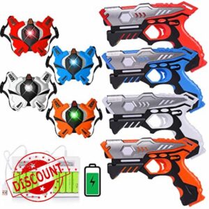 VATOS Rechargeable Laser Tag Guns - 4 Sets Infrared Laser Tag Sets with Gun Vest | Rechargeable Battery & Charger Upgraded Lazer Tag Game for Adults Kids Toy Gifts for Boys Girls Age 6-12 Years Old