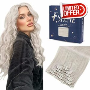 Fshine Clip in Human Hair Extensions 20 Inch/50CM Platinum Blonde Clip in Hair Extensions 7 Pcs 120g Straight Thick Invisible Remy Natural Hair Extensions Clip in for Wome