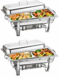 Vinod Stainless Steel Buffet Chafing Dish Solid Steel Lid 9 Litre(2 Pan 4.25L Each) Food Warmer Catering (Set of 2)