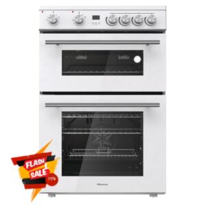 Hisense HDE3211BWUK 60cm Electric Cooker with Ceramic Hob-White A Rated Double Oven            [Energy Class A]