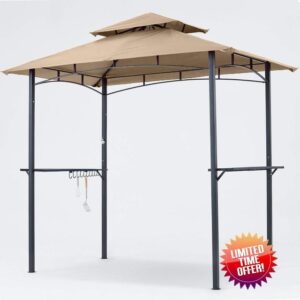 MASTERCANOPY 8 x 5 Grill Gazebo Outdoor BBQ Gazebo Canopy with 2 LED Lights (Khaki)