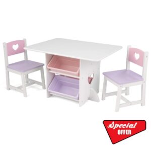 KidKraft 26913 Heart Wooden Table and 2 Chair Set with Storage Bins