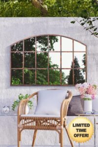 MirrorOutlet Large Metal Rustic Arched Shaped Window Garden Outdoor Mirror New 90cm X 56cm