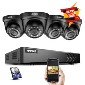 ANNKE E200 Home Security Camera System 8 Channel 5MP Lite H.265+ DVR with 1TB Hard Drive and (4) HD 1080P CCTV Dome Cameras
