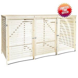 Charles Bentley FSC Triple Wooden Bin Store Wheelie Bin Storage Unit Lifting Lid