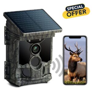 NEXCAM Solar Powered 4K 30fps Wildlife Camera WiFi 36MP Bluetooth Trail Camera with Night Vision Motion Activated IP66 Waterproof for Wildlife Monitoring