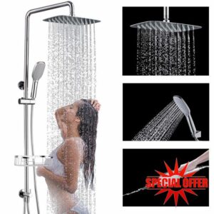 Shower Set XXL Square Rainfall Shower Head and Hose Set with 304 Stainless Shower Riser Rail kit