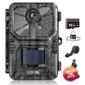 EZETAI Wildlife Camera 20MP 1520P Trail Cameras with night vision motion activated IP66 Waterproof Cam for Garden Camera Trap and Outdoor Nature Wildlife Scouting