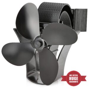 NETTA Magnetic 4 Blade Woodburner Stove Fan with Adjustable Band - Silent Operation - Eco Friendly Circulation - Efficient Heat Distribution - Ideal Log Burner Fan and Woodburner Fireplace Fan - Black