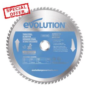 Evolution (T255TCT-70MS) - 255 mm Mitre Saw Blade (AKA TCT Saw Blade) For Cutting Thin Steel - Carbide Tipped Metal Saw Blade Produces Virtually No Heat
