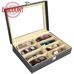 Kurtzy Faux Leather Sunglasses Organiser Box - 8 Slots for Glasses - Lockable Black Display/Storage Collection Case for Sunglasses