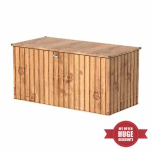 Duramax Cushion Box 1.9 (1450 Litre) with Hydraulic Gas Cylinder and Padlock Eye - Woodgrain with Brown Trimmings Metal Box