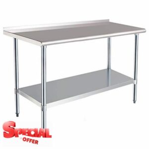 AmazonCommercial NSF Stainless-Steel Workbench with Backsplash - 61 x 152 cm