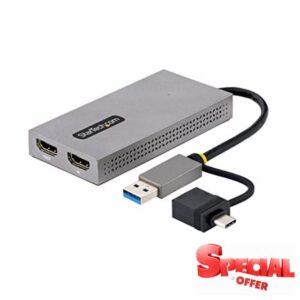 StarTech.com USB 3.0 or USB-C to Dual HDMI Adapter for Windows & macOS