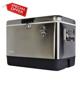 Koolatron Stainless Steel 51 L (54 qt) 85 Can Capacity Ice Chest Beverage Cooler with Bottle Opener Portable Cool Box for Camping Beach RV BBQ Tailgating Fishing (Silver and Black)