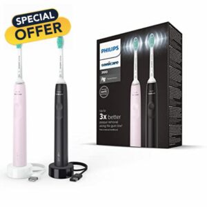 Philips Sonicare 3100 Series Sonic Electric Toothbrush (Dual Pack) with Pressure Sensor and BrushSync Replacement Reminder
