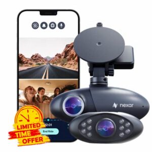 Nexar Pro Dual Dash Cam - HD Front Dash Cam and Interior Car Security Camera - Nexar Dash Cam Front and Rear - Dual Dash Cam Parking Mode and Wifi - Dash Cams for Cars - Dash Cam for Truckers 32GB