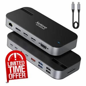 Docking Station Dual Monitor USB C Dock Quad Monitor Thunderbolt 3 Laptop Docking Station Dual HDMI with 10Gbps USB 3.1/USB C 2 HDMI DisplayPort VGA RJ45 100W PD SD/TF Video for Dell HP Surface