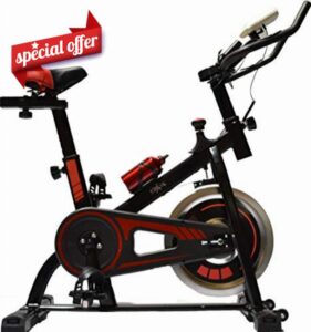 EVOLVE - Red Spin Bike Exercise Bike 10kg Flywheel with BLUETOOTH for FITNESS SMARTPHONE APPLICATION Home Gym Bicycle Cycling Cardio Training Indoor Heart Rate Monito