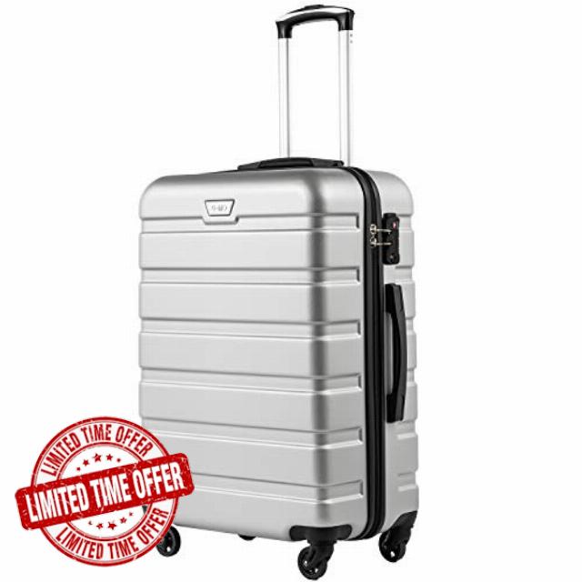 COOLIFE Suitcase Trolley Carry On Hand Cabin Luggage Hard Shell Travel Bag Lightweight with TSA Lock and 2 Year Warranty Durable 4 Spinner Wheels (Bright Silver