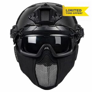 OneTigris Airsoft Fast Helmet - Full Face Protective Tactical Helmet With Foldable Ear Protection Mask And Goggles for Airsoft Paintball Sooting Wagrgame CS