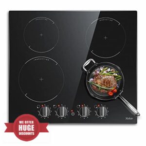 Induction Hob Black Glass Electric Cooktop Built-in 4 Zone Electric Hob with Knob 60cm