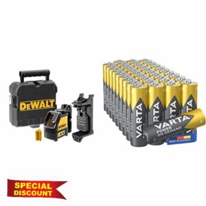 DEWALT 2-Way Self Levelling Ultra Bright Cross Line Red Laser DW088K & VARTA Power on Demand AA Mignon Batteries